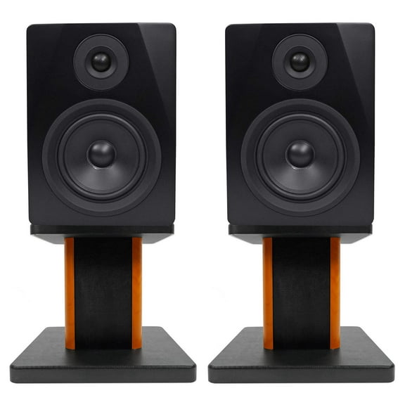 (2) Rockville APM5B 5.25" 250W Powered USB Studio Monitor Speakers Wood Stands