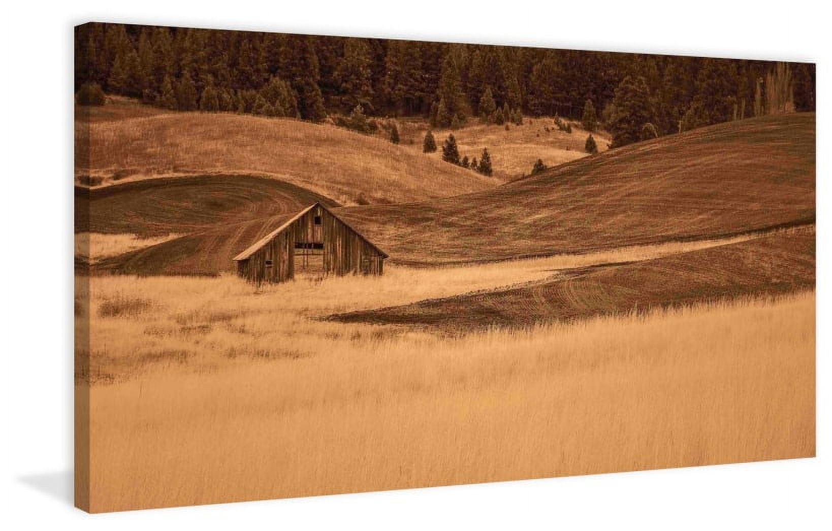 Marmont Hill Inc Marmont Hill - Brown Barn in the Blonde Grasses Painting Print on Canvas - Multi-color