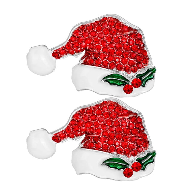 MasteelfCA 2Pcs Crystal Encrusted Santa Hat Brooch Stylish Creative Breastpin Cloth Accessory for Christmas Party