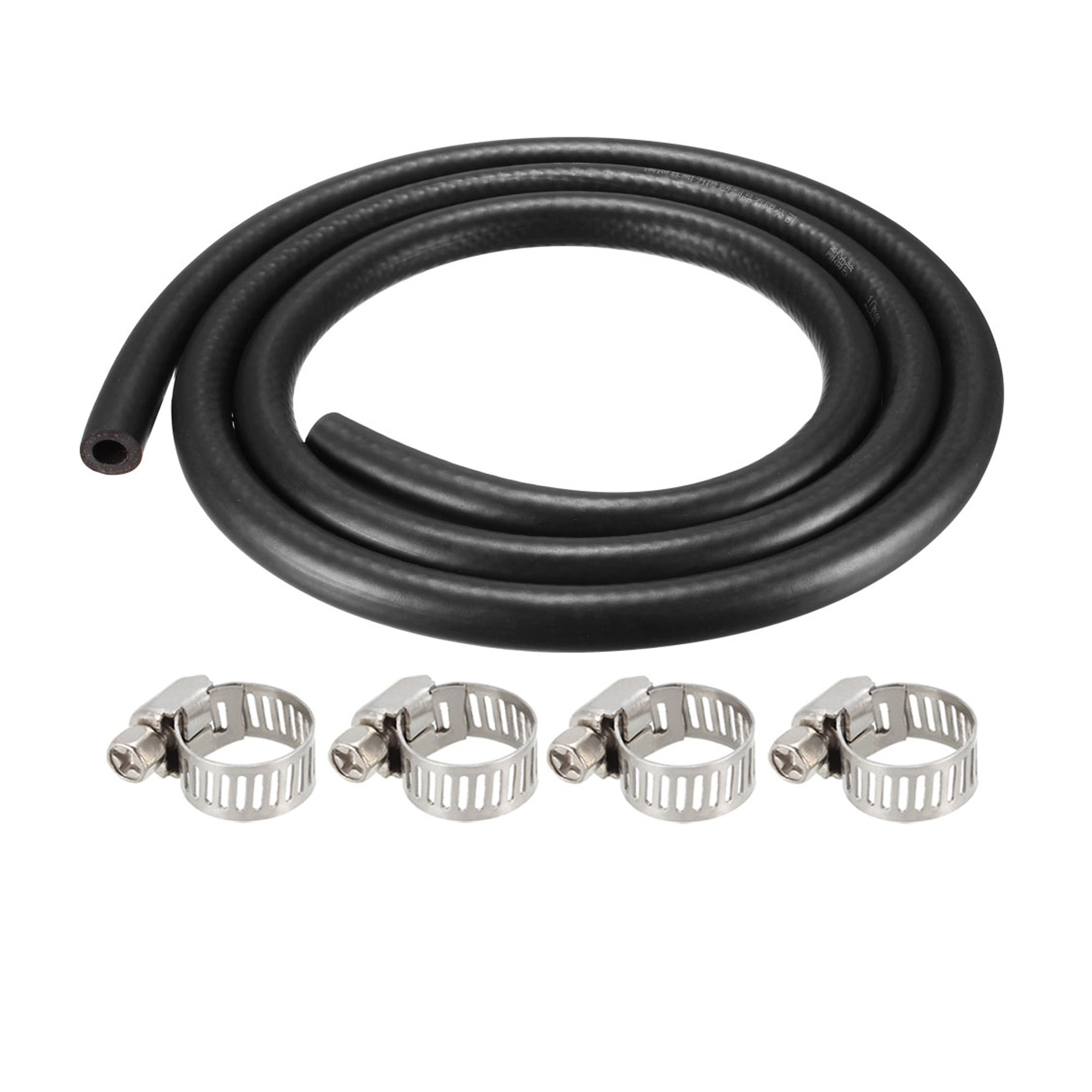 sourcing map Fuel Line Hose Rubber 10mm I.D 1.8M/6Ft Diesel Petrol Hose Engine Pipe Tubing with 4 Clamps 