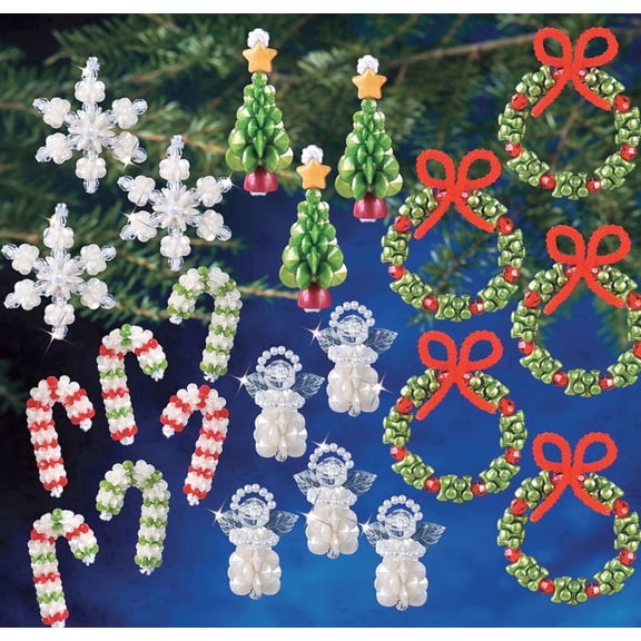 The Beadery - Holiday Celebration DIY Beaded Ornament Set, Pearly Little Christmas - Makes 100 - 7495