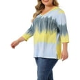 thumbnail image 5 of Agnes Orinda Women's Plus Size Tops Tie Dye Stripes V Neck 3/4 Sleeves Tunic Casual Blouses 2X Gray Yellow, 5 of 7