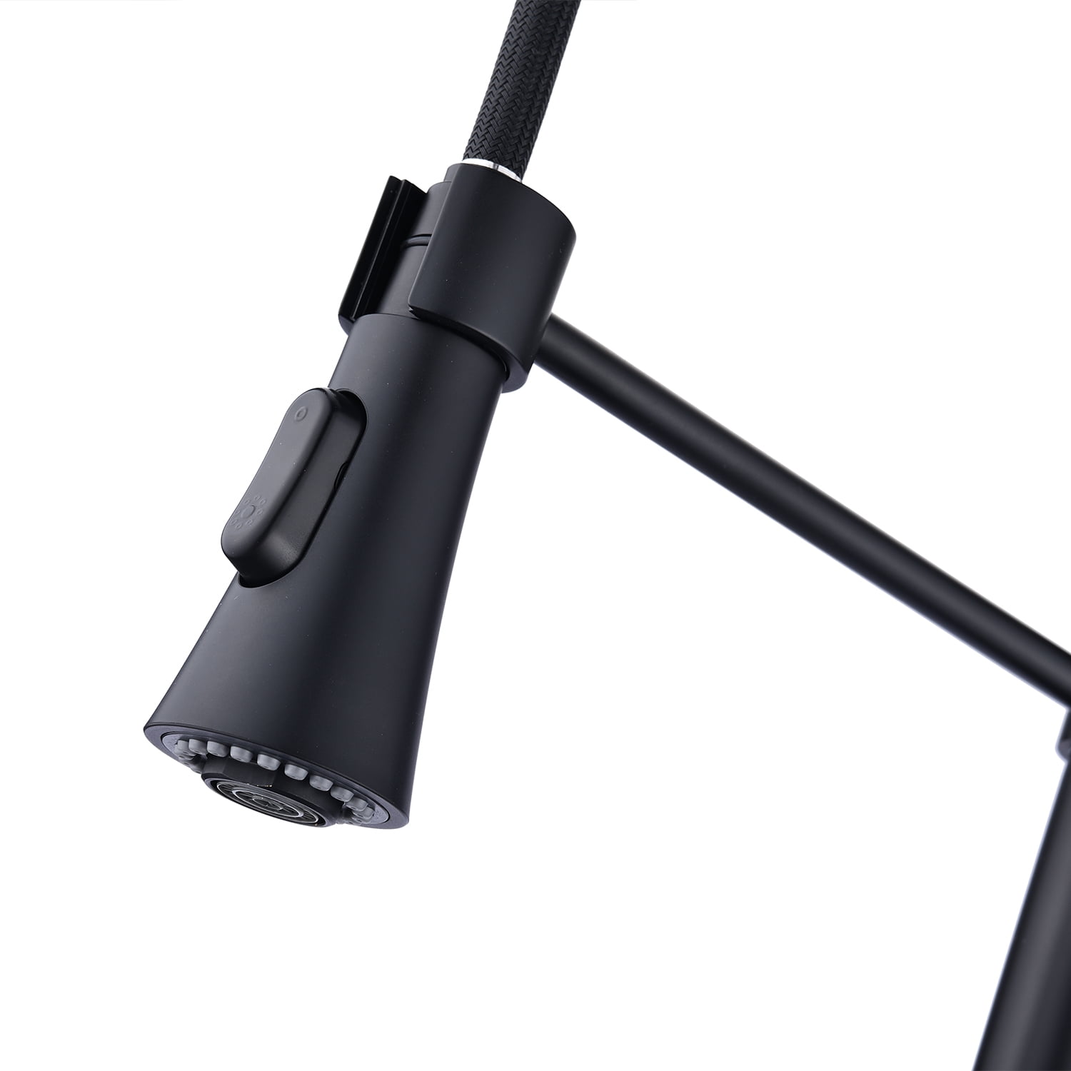 Izzovium Commercial Modern Single Handle Spring High Arc Kitchen Faucet, 23.62" Height, 8" Spout Reach, 1.8GPM Flow Rate, Matte Black Stainless Steel, Pull Down Sprayer