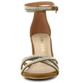 thumbnail image 2 of BLISSFUL STEP Women's Rhinestone Ankle Strap Chunky Dark Brown Heel Sandals 7 M US, 2 of 6