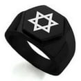 thumbnail image 3 of Tioneer Stainless Steel Hexagram Star of David Engraved Hexagon Crest Flat Biker CZ Polished Ring, 3 of 5