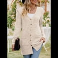 thumbnail image 4 of Cárdigan de Punto Suave para Mujer, Moda Otoño 2025, Abrigo de Larga Abierto con Bolsillos. Albaricoque XXL, 4 of 9