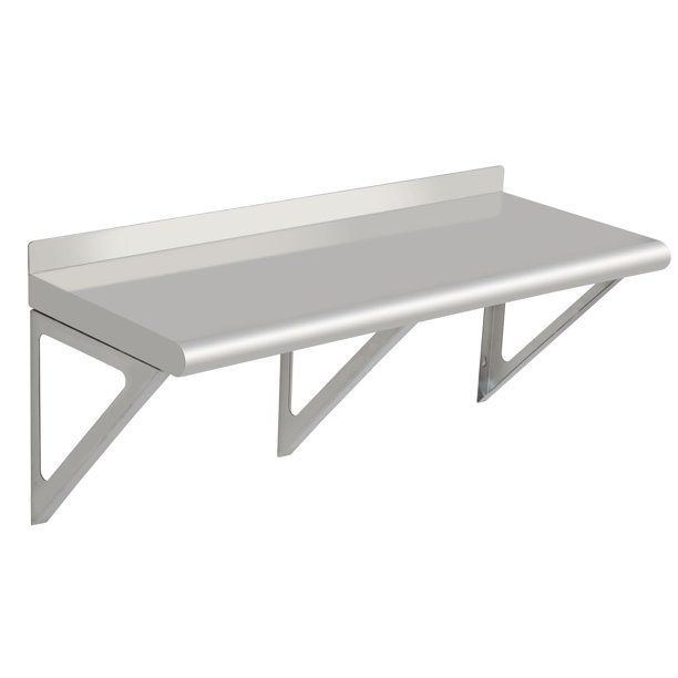 QinaQin Repisa de pared de acero inoxidable con salpicadera y 2 soportes, estante metálico de uso rudo para cocina, restaurante, lavandería, garaje o área de servicio