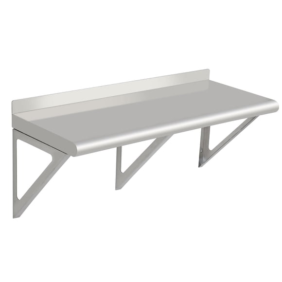 QinaQin Repisa de pared de acero inoxidable con salpicadera y 2 soportes, estante metálico de uso rudo para cocina, restaurante, lavandería, garaje o área de servicio