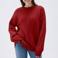 thumbnail image 2 of Womens Oversized Sweaters Ribbed Knit Details Soft Knit Pullover Long Sleeve Tops Casual Fall Crewneck Sweatshirts (3XL, Red), 2 of 6