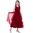thumbnail image 4 of IDOPIP Little Big Girls Tulle Retro Vintage Dresses Flower Lace Pageant Party Wedding Floor Length Dance Evening Gown 4-5 Years Wine Red, 4 of 7