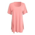 thumbnail image 4 of Pyhlmscde Lounge Sets for Women, Women Plus Size 2 Piece Outfits Short Sleeve Tunic Slit Tops Skinny Biker Shorts Sets Tracksuits, Two Piece Sets for Women Summer Pink S, 4 of 9