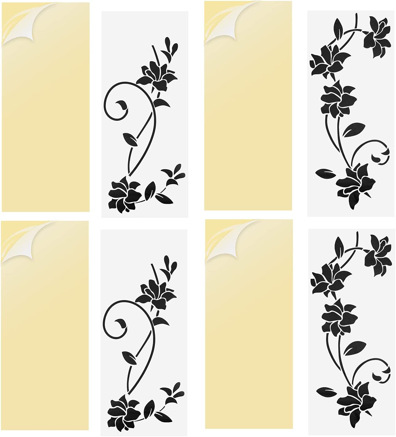 QTH Pack of 2 Black Wall Stickers Ornaments Self-Adhesive Set for Wall Decoration, Flowers Flowers Vine Wall Sticker Wall Sticker Wall Stickers Wall Pictures for Living Room Bedroom Hallway Windows