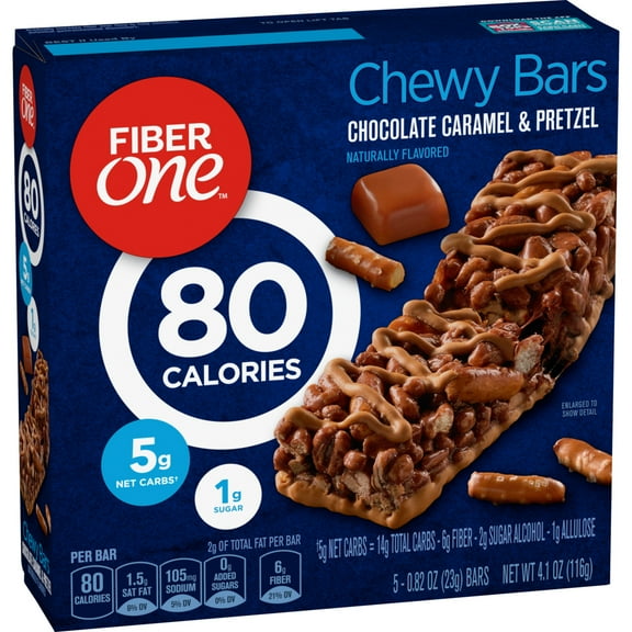 Fiber One 80 Calorie Chewy Snack Bars, Chocolate Caramel and Pretzel, 5 Ct, 4.1 oz
