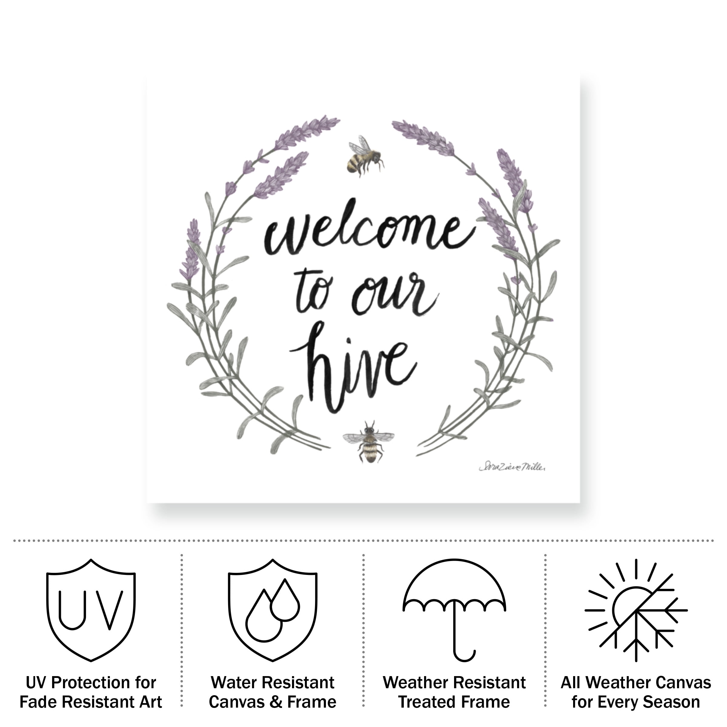 Sara Zieve Miller 'Happy to Bee Home Words II' Outdoor Canvas 24x24