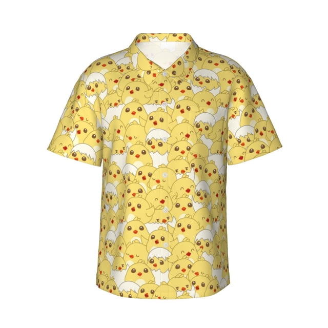 Fotbe Baby Chicks Camisa Hawaiana para Hombre Unisex – Camisa Casual de Verano con Botones de Manga Corta de Algodón y Lino,Medium