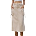 thumbnail image 2 of Miluxas Women Mini Cargo Skirts Y2k Midi Denim Skirt with Pockets High Waist Button Jean Skirts Khaki 6(M), 2 of 8