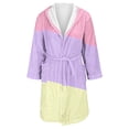 thumbnail image 4 of MEICHEN Womens Fleece Plush Robe With Hood Long Soft Color Block Pockets Loungewear Luxurious Flannel Bathrobe for Women, 4 of 5