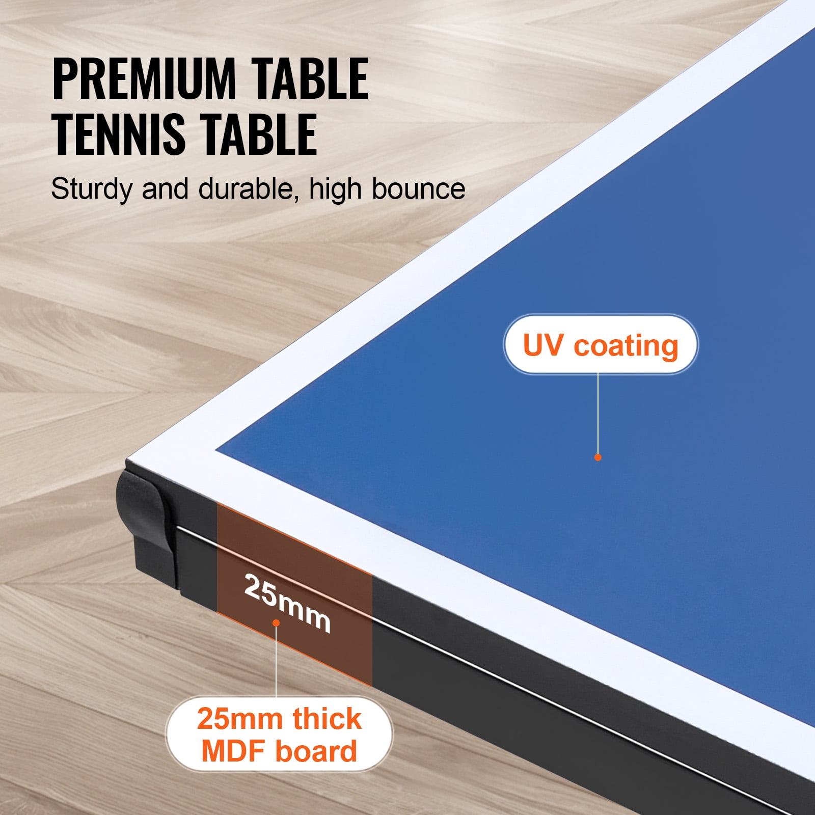 VEVOR Ping Pong Table,Professional Table Tennis Game, Indoor MDF Portable Table Tennis Table, Foldable Ping Pong Table with Quick Clamp Net and Lockable Wheel,10 Minute Easy Assembly,25mm Tabletops
