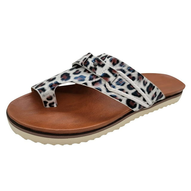 Leather Sandals,Adjustable Flat Casual Slippers for Women & Ladies