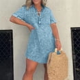 thumbnail image 2 of Vestido informal de manga corta con estampado para mujer: minivestido con cuello alto y bolsillos, tejido de poliéster, corte holgado, adecuado para el uso diario en primavera, otoño e invierno., 2 of 5