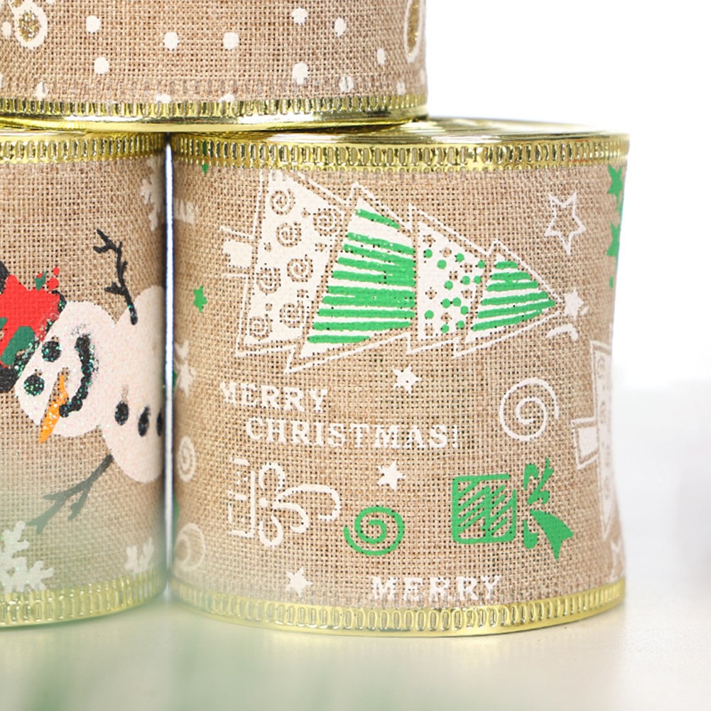 YLLSF Imitation linen Christmas ribbon Roll, 6m Gold and silver ribbon for Decoration