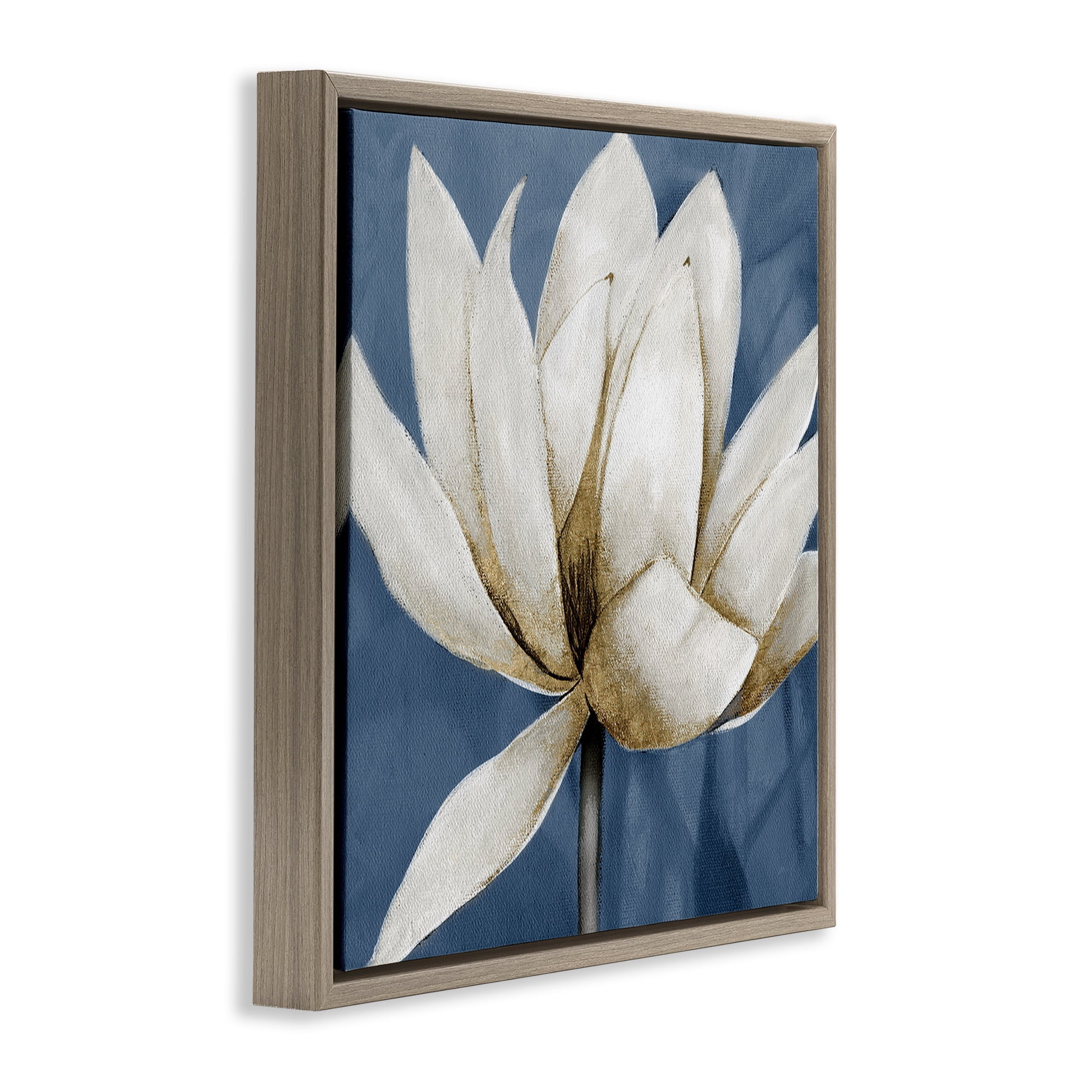 Stupell Industries White Lotus Blooms Botanical & Floral Painting Brown Floater Framed Art Print Wall Art, 25 x 25