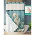 thumbnail image 2 of No Hook Shower Curtains with Snap in Liner, Coastal Seahorse Blue Green Fabric Shower Curtain, Summer Ocean Starfish Coral Double Layers & See-Through Top Window Bathroom Curtains 36''x72'', 2 of 6