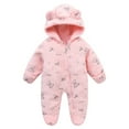 thumbnail image 2 of fnnxnal Newborn Hooded Footed Jumpsuit - 3 Months Pink, Soft Polyester Warm Romper for Fall Winter, Easy Diaper Change with Smooth Zipper, 2 of 3