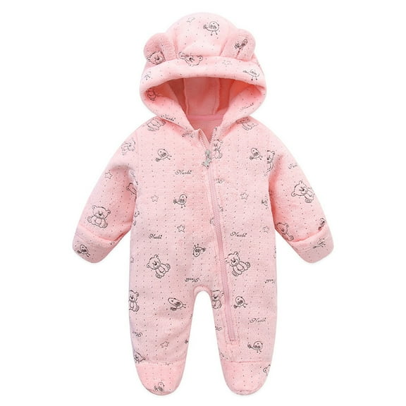 Cethrio Girls Fleece Jumpsuits, Zipper One-piece Warm Long Sleeve Winter Romper Bodysuit Pink Size 0-3 Months
