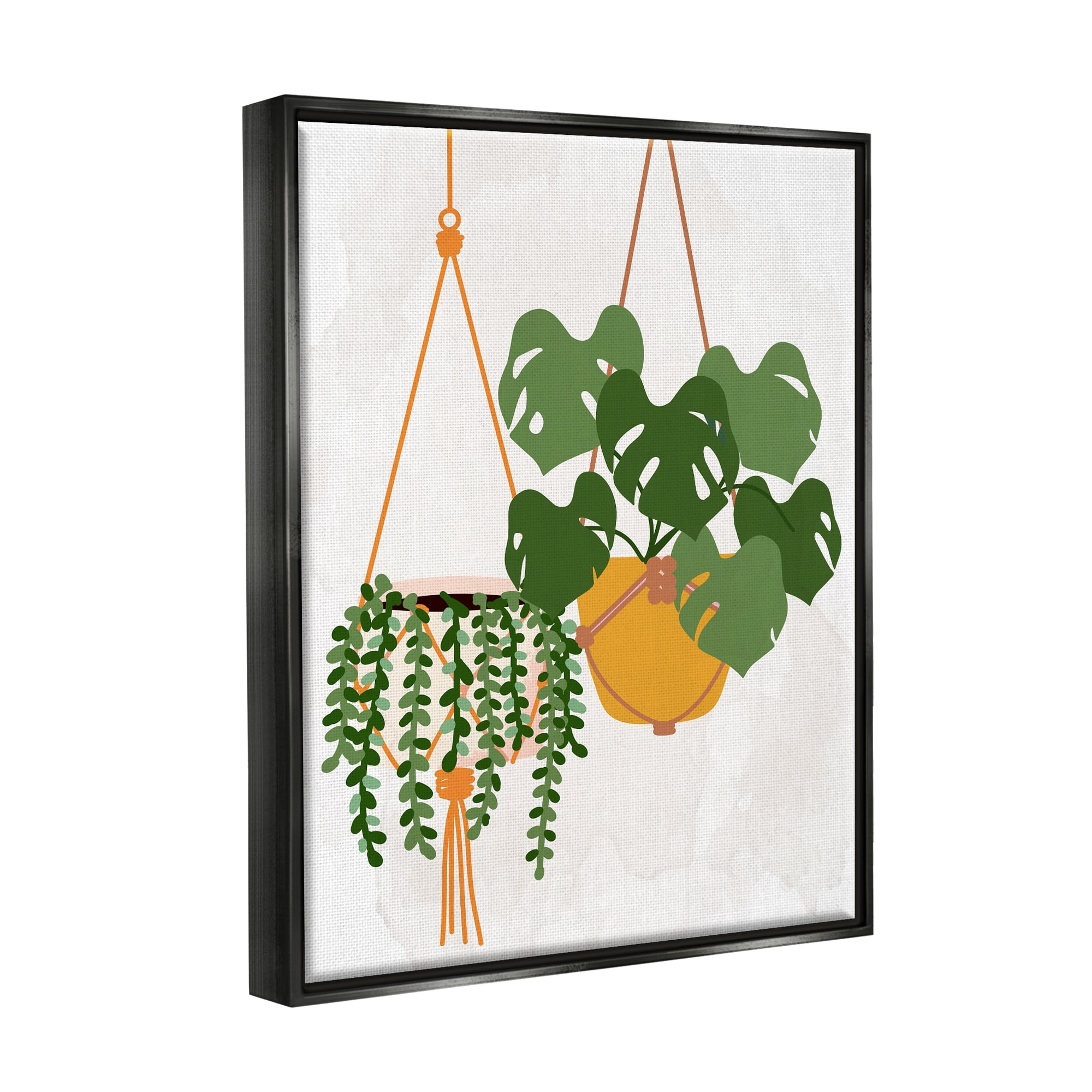 Stupell Industries Casual Hanging House Plants Botanical Monstera Leaves Graphic Art Luster Gray Floating Framed Canvas Print Wall Art, Design by Kim Allen