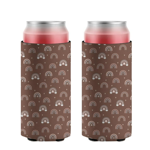 2 Pieces Can Cooler Sleeves Insulated Collapsible Beer Can Sleeve Rainbow Brown Can Cooler Sleeve for Energy Drink & Beer