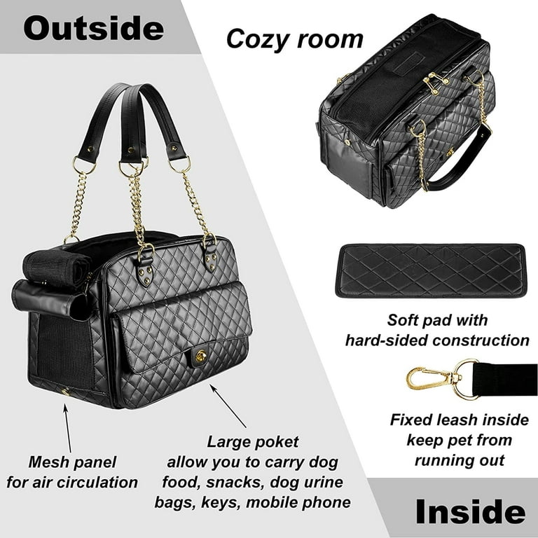 Fashion Dog Purse Carrier for Small Dogs with Large Pockets, Holds Up to  8lbs Quality PU leather Pet Carrier, Cat Carrier, Airline Approved Puppy  Purse Carrier for Travel (Black, Small Size) 