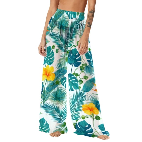 Levmjia Womens Swim Pants Cover Up Floral Printed Quick Dry Lightweight Sun Protection Sunscreen Beach Vacation Wide Leg Bohemian Style