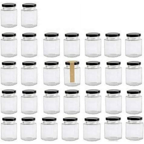 4 oz Clear Hexagon Jars,Small Glass Honey Jars With Lids(Black),Mason Jars For Herb,Foods,Jams,Liquid, Spice Jars Canning Jars For Storage 30 Pack