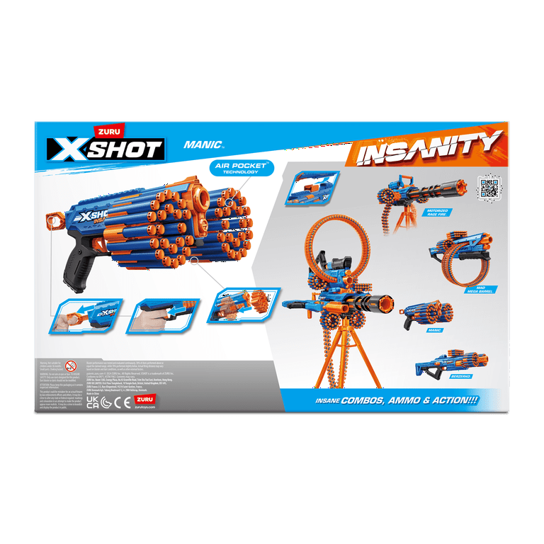 X-Shot Insanity Manic Plastic Dart Blaster with Air Pocket