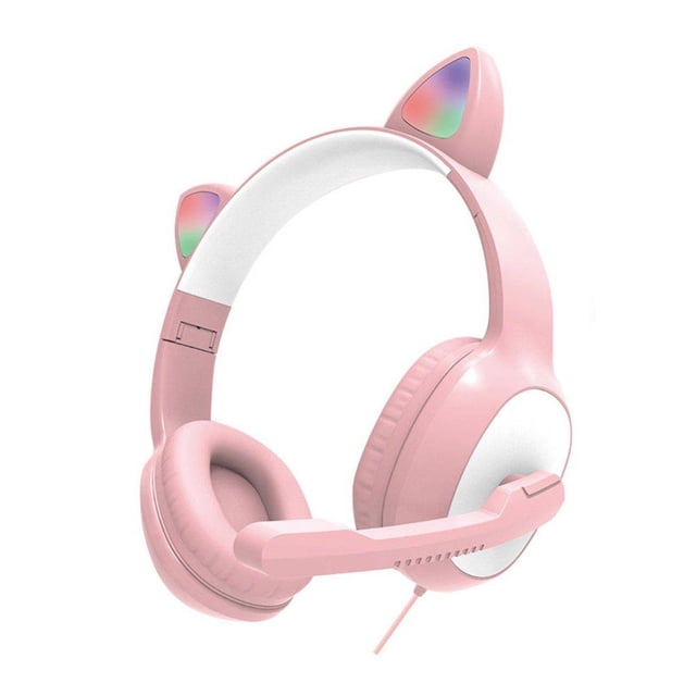 Cute Wired Headset with Mic Over Ear Headsets Bass HiFi Sound Music Stereo Earphone 3.5mm+USB Audio Cable For Android PC