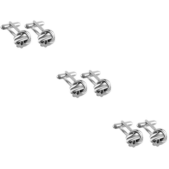 Masteelf 3 Pairs Knot Cufflinks Shirt Cuff Links Unique Business Wedding Gift for Men (Silver)