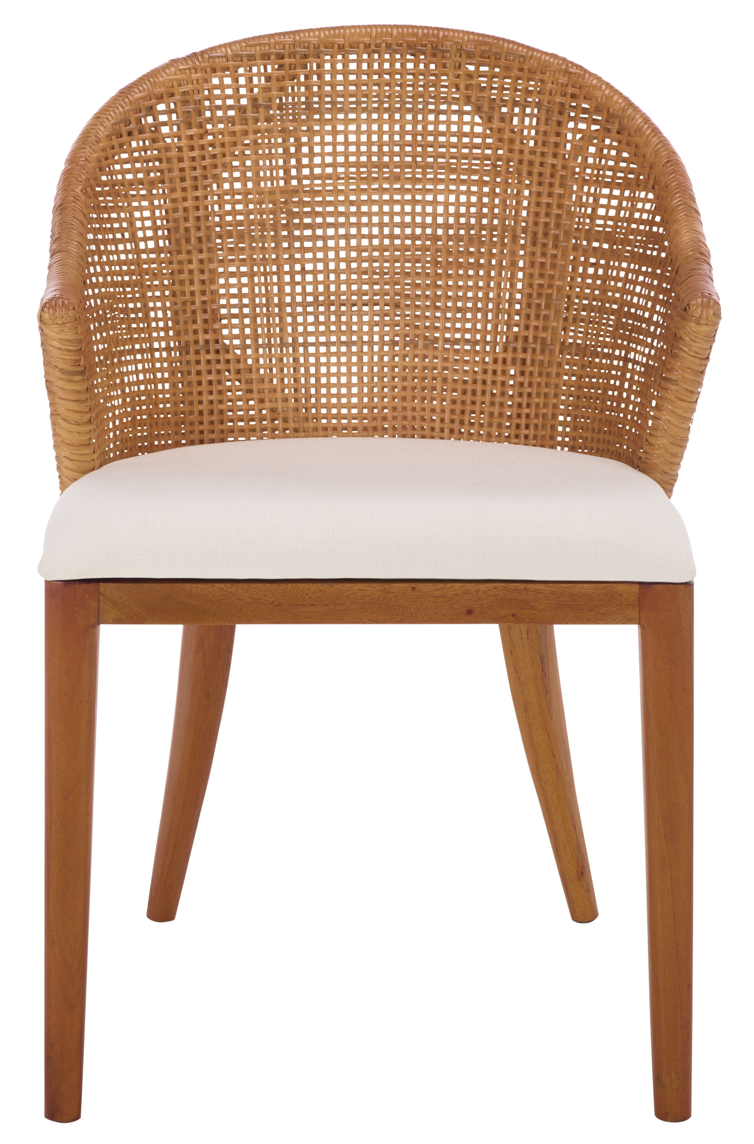 Safavieh Mura Modern Wood and Rattan Dining Arm Chair, Honey/ Ivory