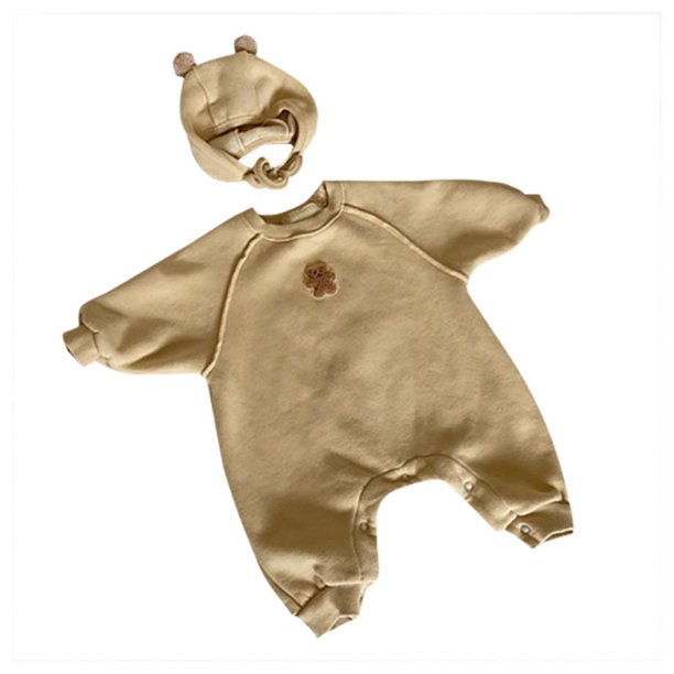Osos toalla suéter bordado ropa de una sola pieza para bebé ropa para recién nacidos (Amarillo oscuro)