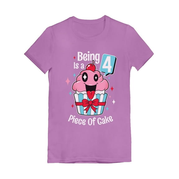 Tstars 4th Birthday Girl's T-shirt - Cupcake Graphic Tee - Perfect Gift for a Four Year Old Birthday Girl - Funny and Birthday Party Outfit - Fitted T Shirt for a Memorable Birthday Celebration