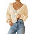 thumbnail image 2 of Chic 3D Flower Crop Cardigan Sweaters for Female Fall Loose Open Front Long Sleeve Knitted Cozy Outerwear Apricot S, 2 of 9