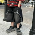thumbnail image 2 of Boys Baggy Jeans Ripped Slim Fit Mid-Thigh Athletic Shorts Baby Boy Summer Boys Baseball Pants 11-12 Years Boys Fashion, 2 of 9