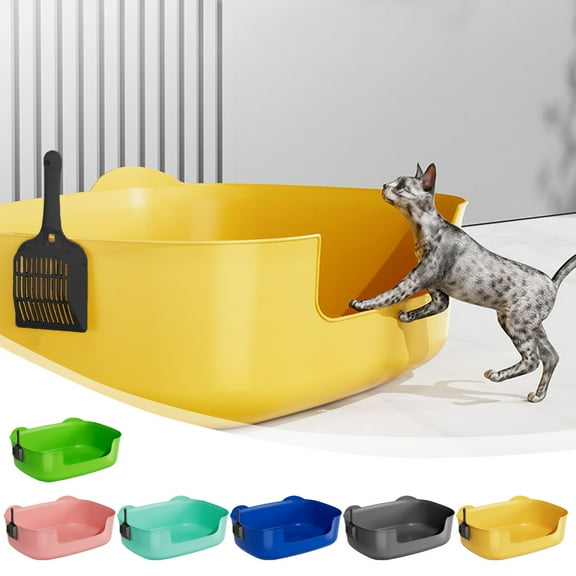 OEFNTAC Large Cat Litter Box Open Banding Anti-Spill Spillage Proof Tray High Sides Easy Clean Rounded Durable Scratchproof Spacious Entrance Obese Senior Cats