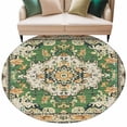 thumbnail image 2 of Green Boho Round Area Rug 7 FT, Non Slip Living Room Area Carpet, Farmhouse Tribal Vintage Tribal Texture Washable Soft Circular Rug Non-Shedding Floor Carpet for Bedside Office Play Room Classroom, 2 of 9