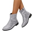 thumbnail image 3 of YOUYEDIAN Ankle Boots for Women Glitter Low Heel Short Boots Sequin Round Toe Shoes Party Bootie with Side Zipper Silver, 3 of 6