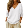 thumbnail image 2 of Basic Sweaters Women Fall Long Sleeve V Neck Tops Casual Lightweight Knit Warm Pullover Sweater White S, 2 of 8