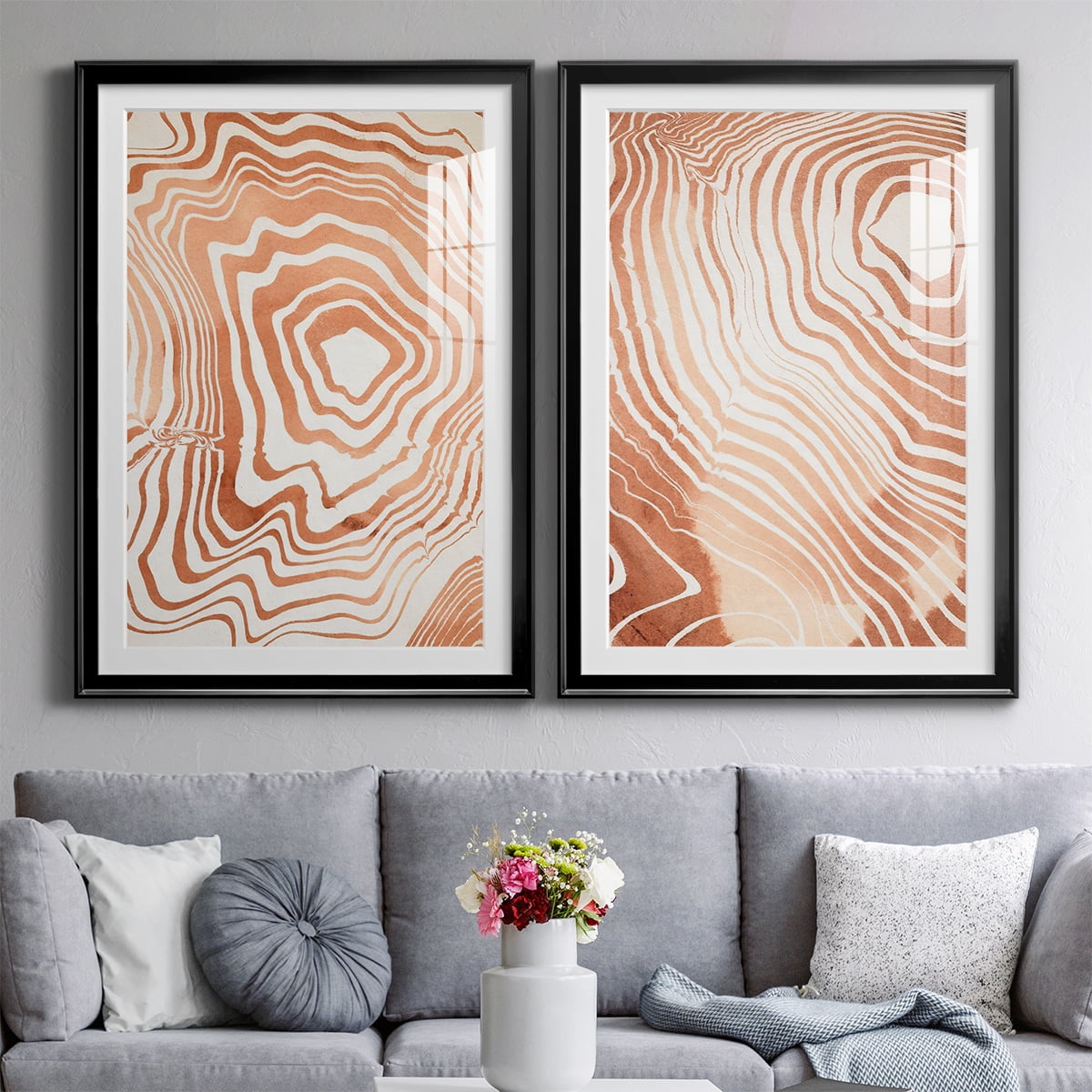 Wexford Home Wood Grain Suminagashi I Premium Framed Print, 18.5" x 24.5" - Ready to Hang, Black (Set of 2)