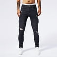 thumbnail image 5 of Miqool Men's Classic Five-Pockets Slim Fit Jeans Mid Rise Destroyed Ripped Skinny Stretch Jeans Denim Pants, Black, 5 of 5