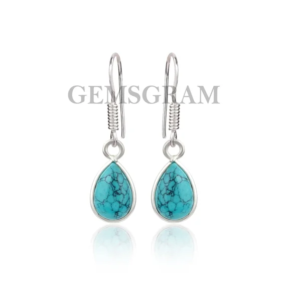 Gemsgram Silver Dangle Earrings Turquoise Natural Gemstone 925 Sterling Handmade Jewelry