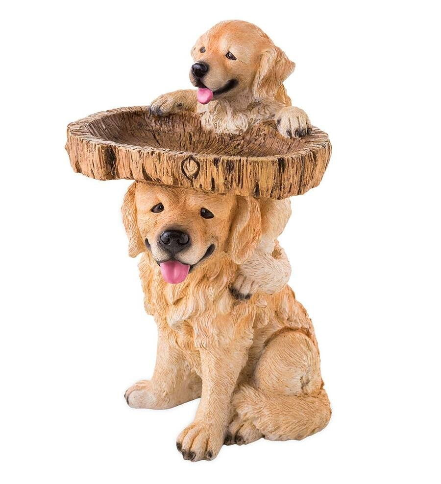 Yotyukeb Resin Dog Birdbath Polyresin Antique Garden Bird Bath For Home Garden Yard Yellow
